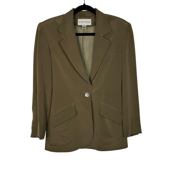 Vintage Evan Picone Women’s Size 4 100% Silk Olive Green Lined Blazer Jacket - Picture 1 of 12